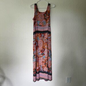 Vtg Rainbow Jo Hawaiian Sun Dress Sz Large Colorful Floral Tropical Beach Rayon